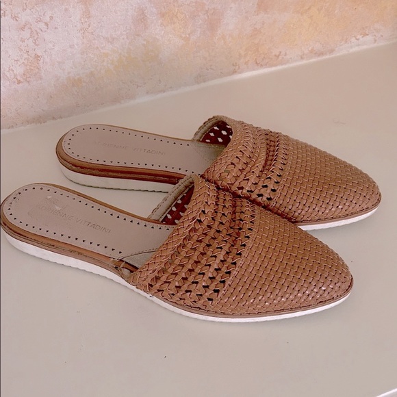 Adrienne Vittadini Weaved Mules Flats Orange Size 8 Leather Pumpkin Fall Slip On - Picture 1 of 7